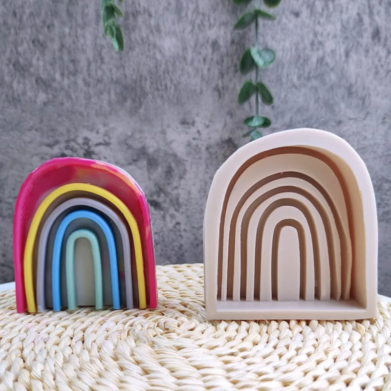 

DIY Cute Fluted Swirl Irregular Shape Candy Mould Food Silicone Grade Twist Ripple Fancy Boho Rainbow Arch Candle Silicone Mold