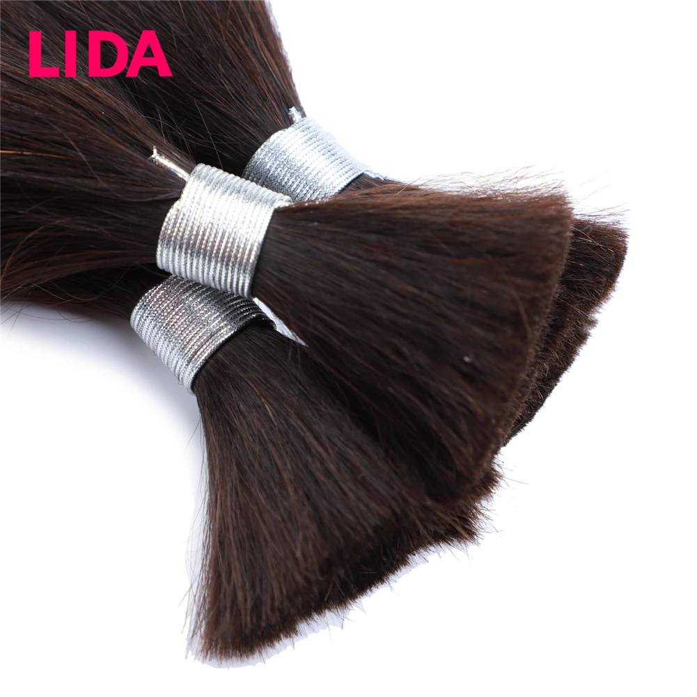 Lida-extensiones de cabello humano brasileño No Remy, mechones de cabello humano trenzado sin trama a granel, 100g por pieza