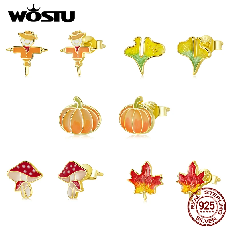 Wostu-女性用スターリングシルバーリーフ型イヤリング,イヤリング,2021スターリングシルバー,パンプキンデザイン,ファインジュエリー,秋のコレクション,925