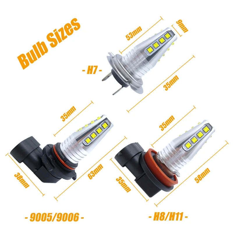 Canbus H11 H8 LED Fog light Bulb H7 HB4 HB3 9005 9006 LED Car Fog Lamp Fanless Plug & Play DRL Daytime Running Light White 6000K