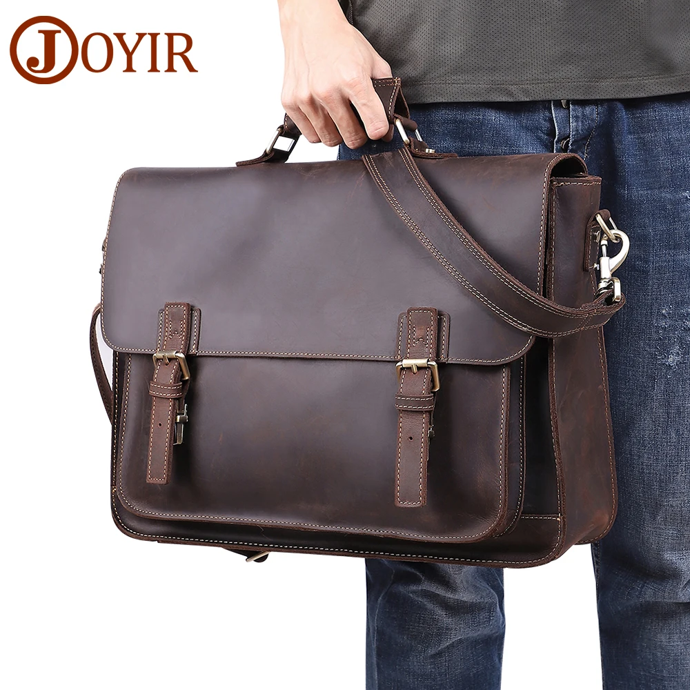 Genuine Leather Men's Briefcase Crazy Horse Genuine Leather Messenger Male 17inch Laptop Bag Men Business Travel Bag