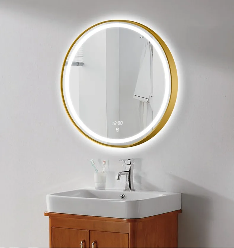 

600mm Round LED Bathroom Mirror Gold HD mirror 3X waterproof Time temperature display Brightness adjustable Antifogging Mirror