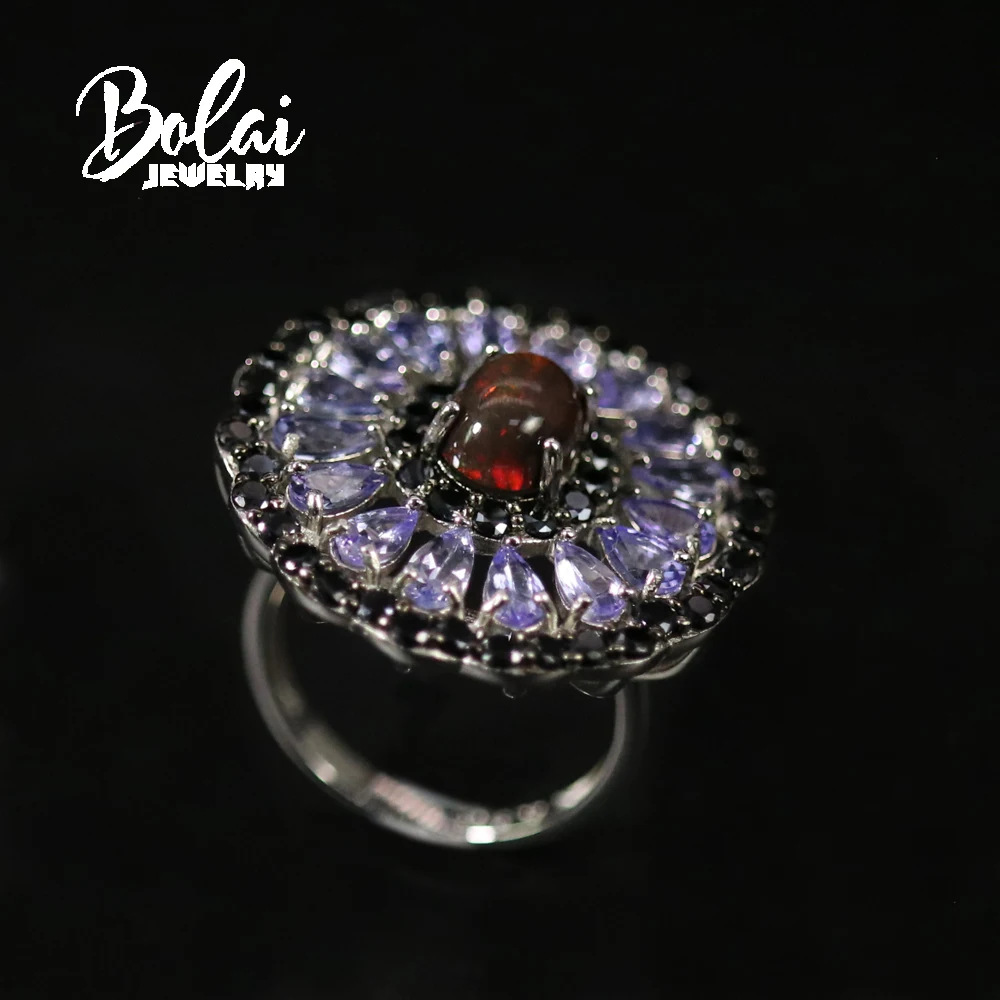 bolai, luxury big gemstone women ring Natural black opal oval 7*9 tanzanite  pear shape 3*5mm suitable for parties  high jewelry