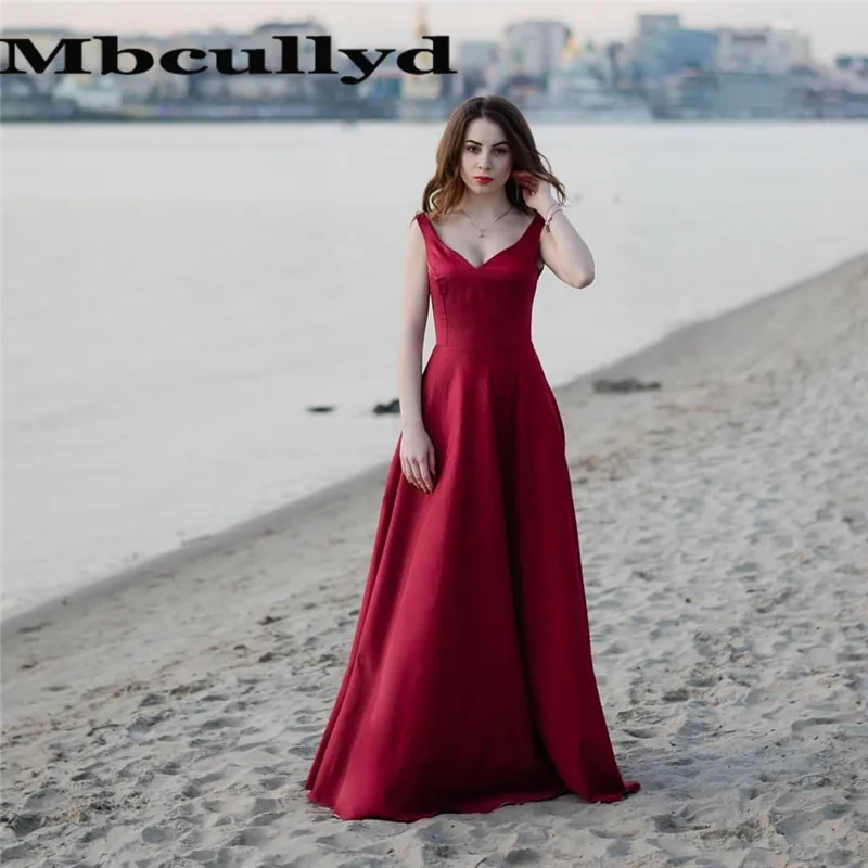 

Mbcullyd Stylish Red Satin Prom Dress 2023 Elegant V-Neck A Line Evening Dresses For Women Cheap Under 100 Robe De Soiree