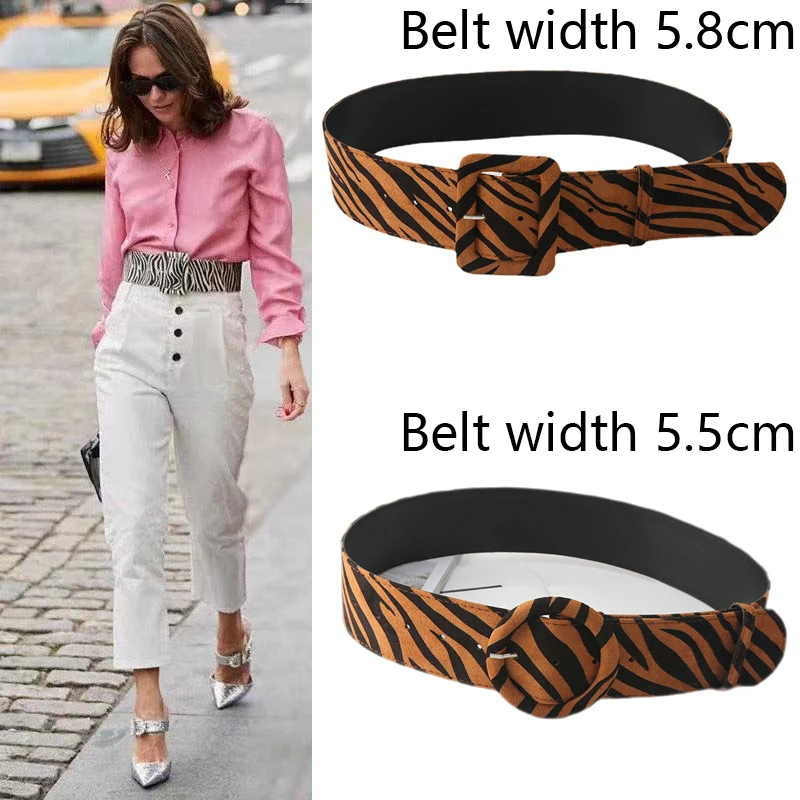 New Fashion Leopard Print Ladiees Wide Waistband Suede Square Buckle Round Buckle Belt All-Match Windbreaker Dress Accessories