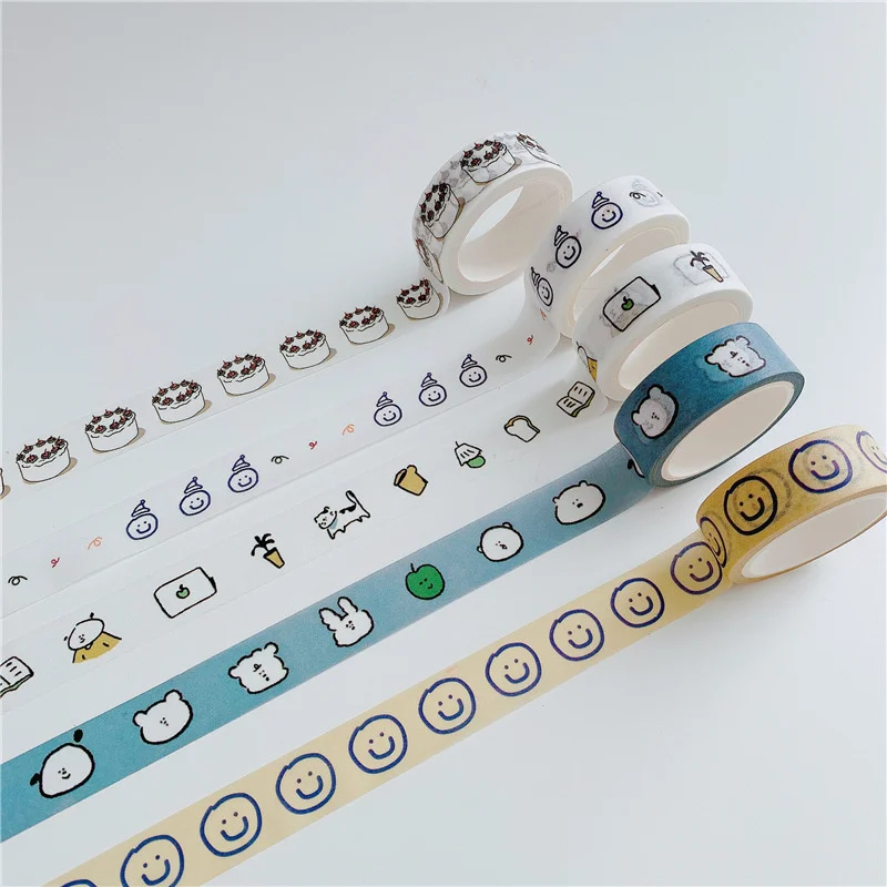 New Cartoon Cute Smiling Face Cake Washi Tape Korean Ins Envelope Card Sealing Sticker Diy Kawaii Masking Decorative Tape 5m