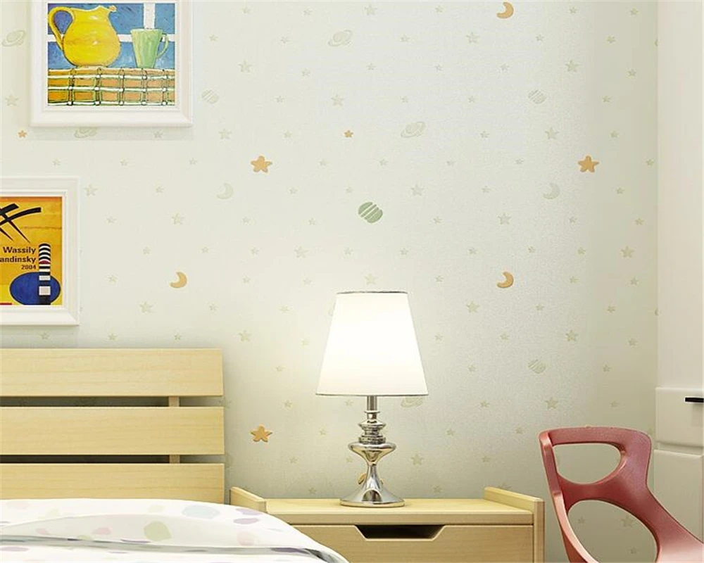 

wellyu Cute children star moon cartoon wallpaper bedroom boy girl children room pink non-woven 3d wallpaper roll papier peint