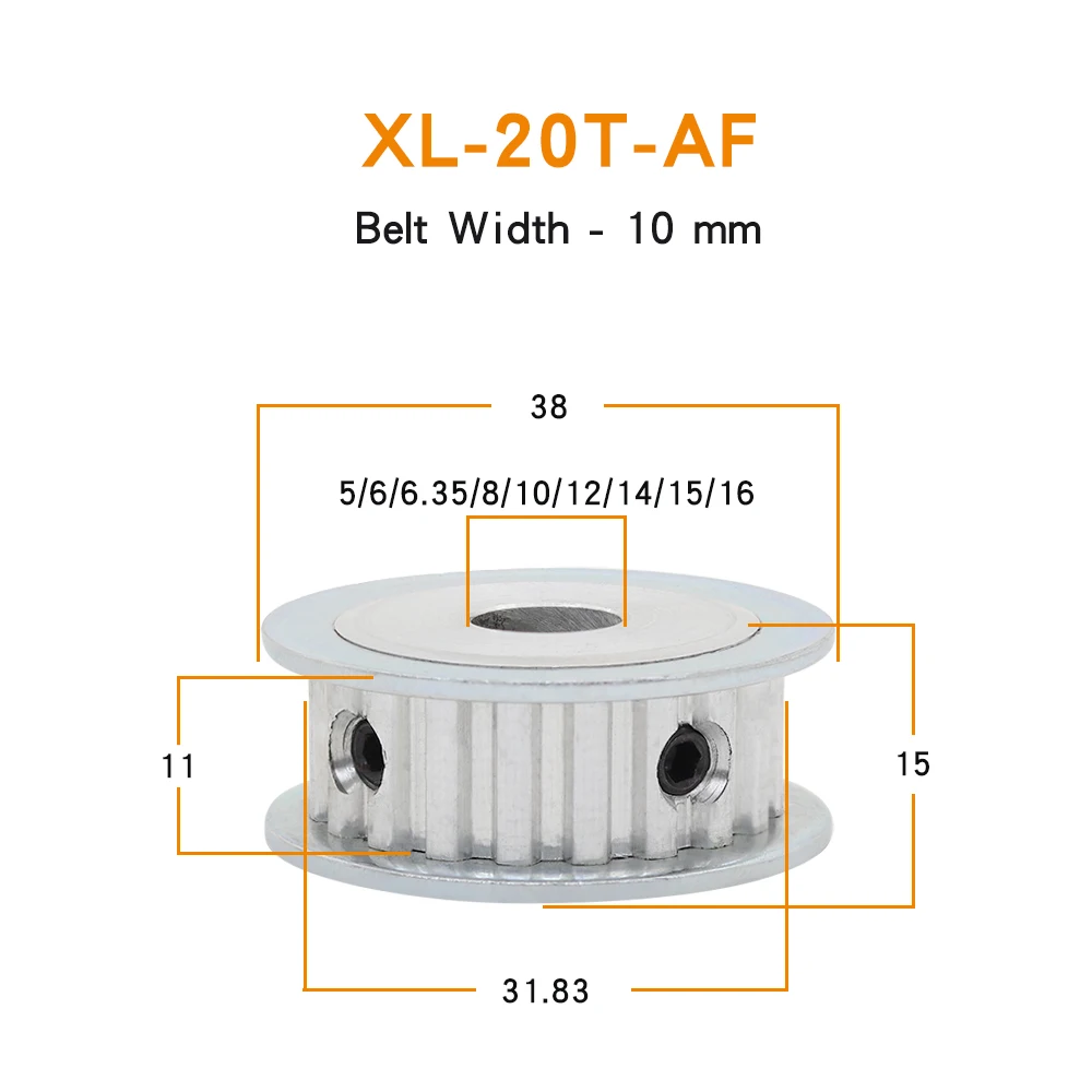 Timing Pulley XL20T Teeth Pitch 5.08 mm Aluminium Belt Pulley Bore 5/6/6.35/8/10/12/14/15/16 mm For Width 10mm XL Timing Belt