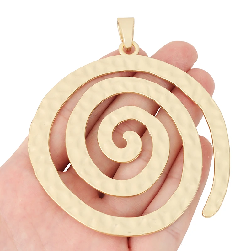 1 x Matte Gold Color Large Hammered Swirl Votex Charms Pendants Craft for Necklace Jewelry Making 98x78mm