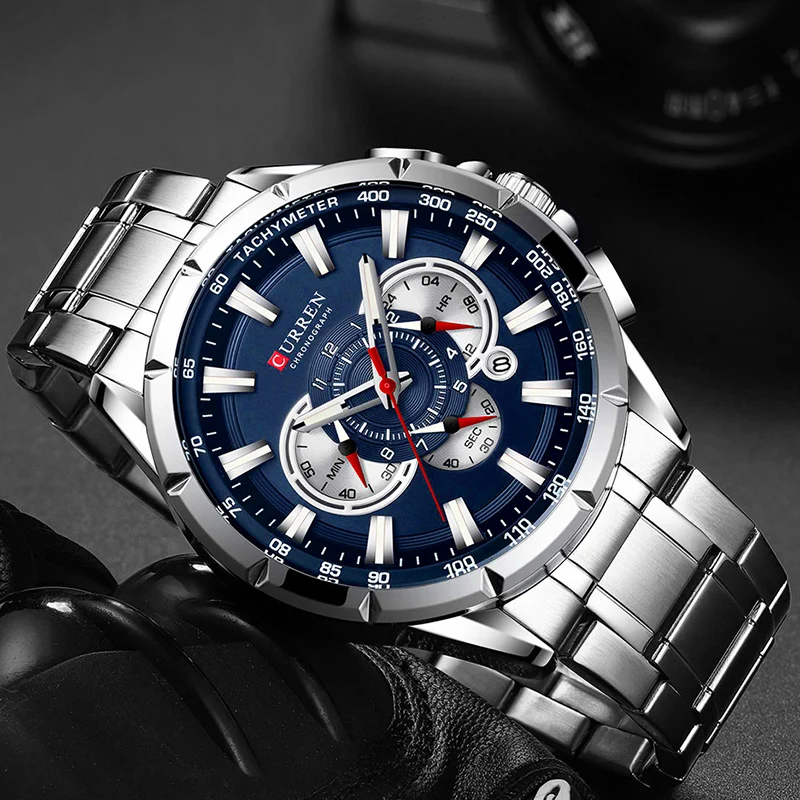 Curren Men’s Watches Top Brand Luxury Chronograph Quartz Men Watch Waterproof Sport Wrist Watch Men Stainless Steel Male Clock