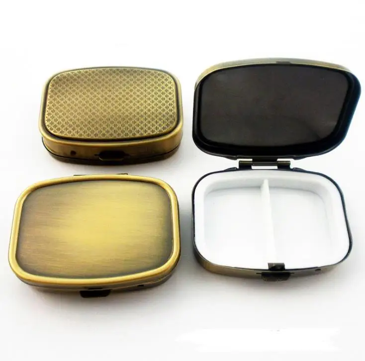 

200PCS Bronze Pill Boxes Organizer DIY Medicine Case Holder 2 Compartments With Compact Mirror SN3752