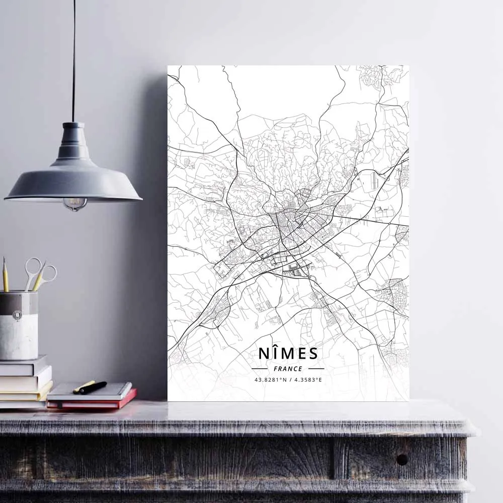 Nantes Nice Nimes Orleans Perpignan Reims Rennes Rouen Saint-Etienne Strasbourg Toulon Toulouse Tours فرنسا خريطة ملصق