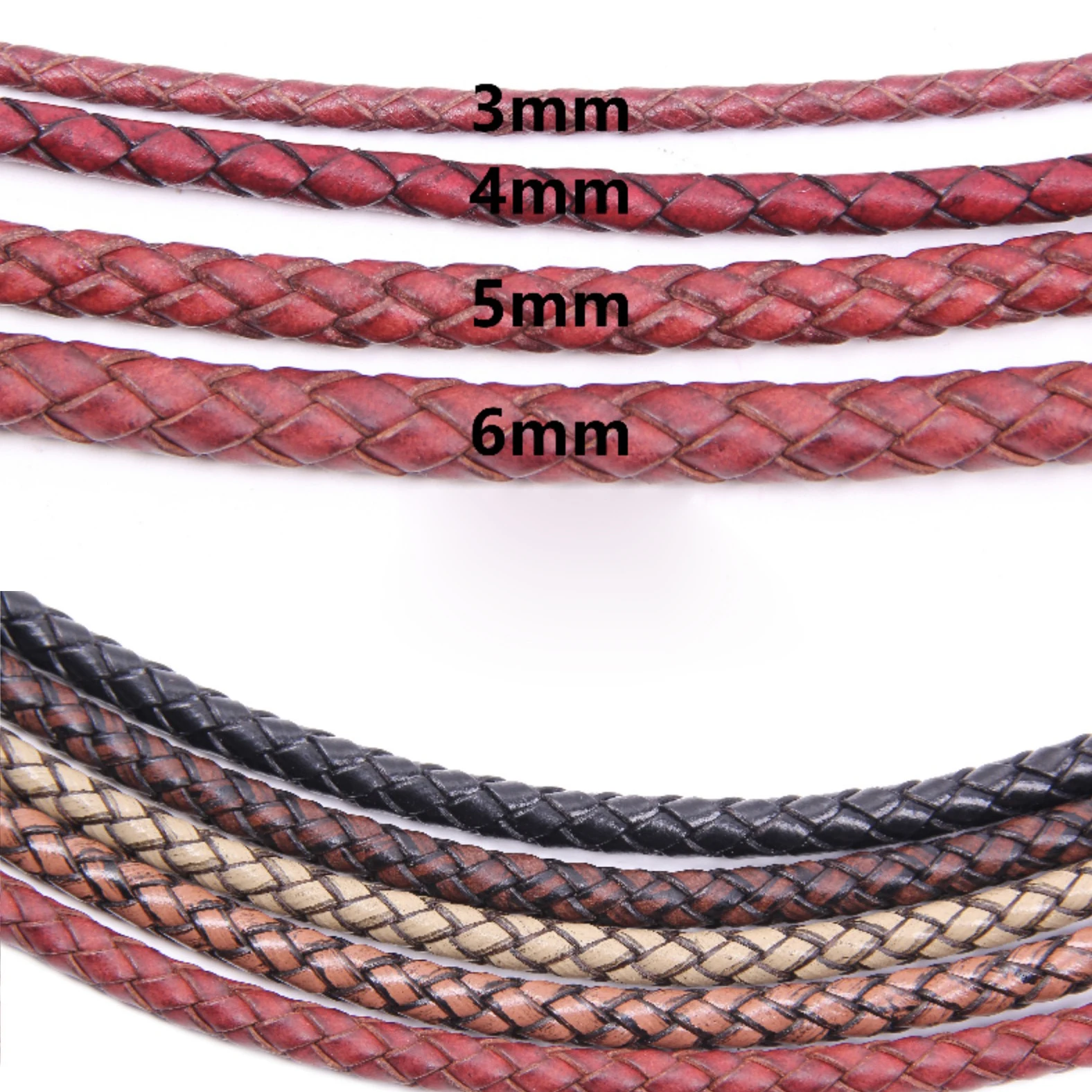 2meters Punk Style Retro Braided Genuine Leather  3/4/5/6mm Round Leather Cord String Rope DIY Necklace Bracelet Making