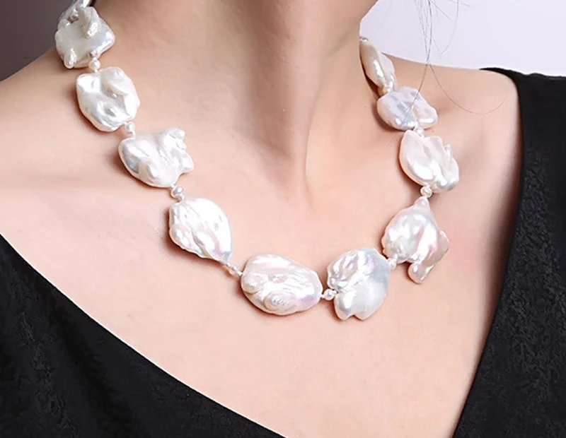 

Fine White Freshwater Cultured Baroque Pearl Necklace Party Wedding Jewery Gift AAA 16-20"