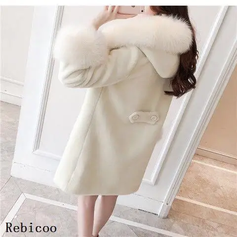 Women Winter Jacket fake fur Sheep Shearing Coat  Fox Fur Collar Streetwear Thick Warm Outerwear Casual