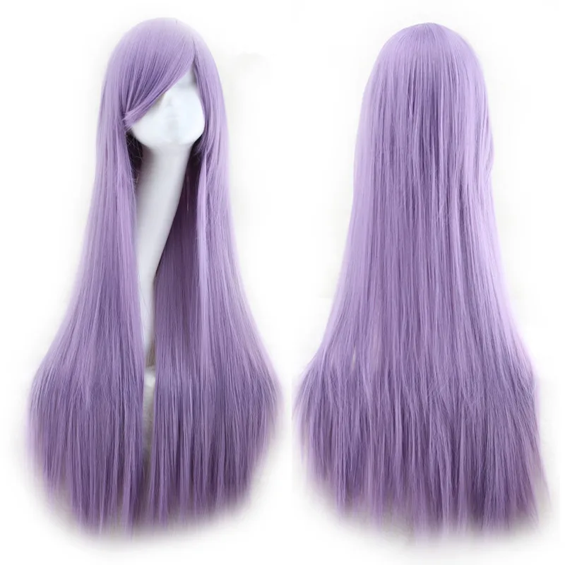Calcular-Perruque de cosplay synthétique lisse avec frange pour femme, cheveux longs, rose, rouge, bleu, violet, blond, marron, noir, vert, festival