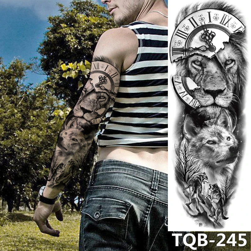 1 Sheet  War Scene Full Arm Temporary Tattoo Sleeve Tattoos Body Art Rose Pumpkin Skull Halloween Chest Shoulder Tattoo Stickers