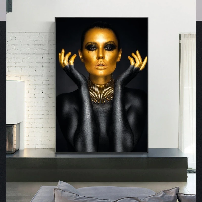 

Black Gold Nude Sexy Woman Canvas Paintings On the Wall Art Posters And Prints Gold Face Girl Art Picture Home Wall Decor Cuadro