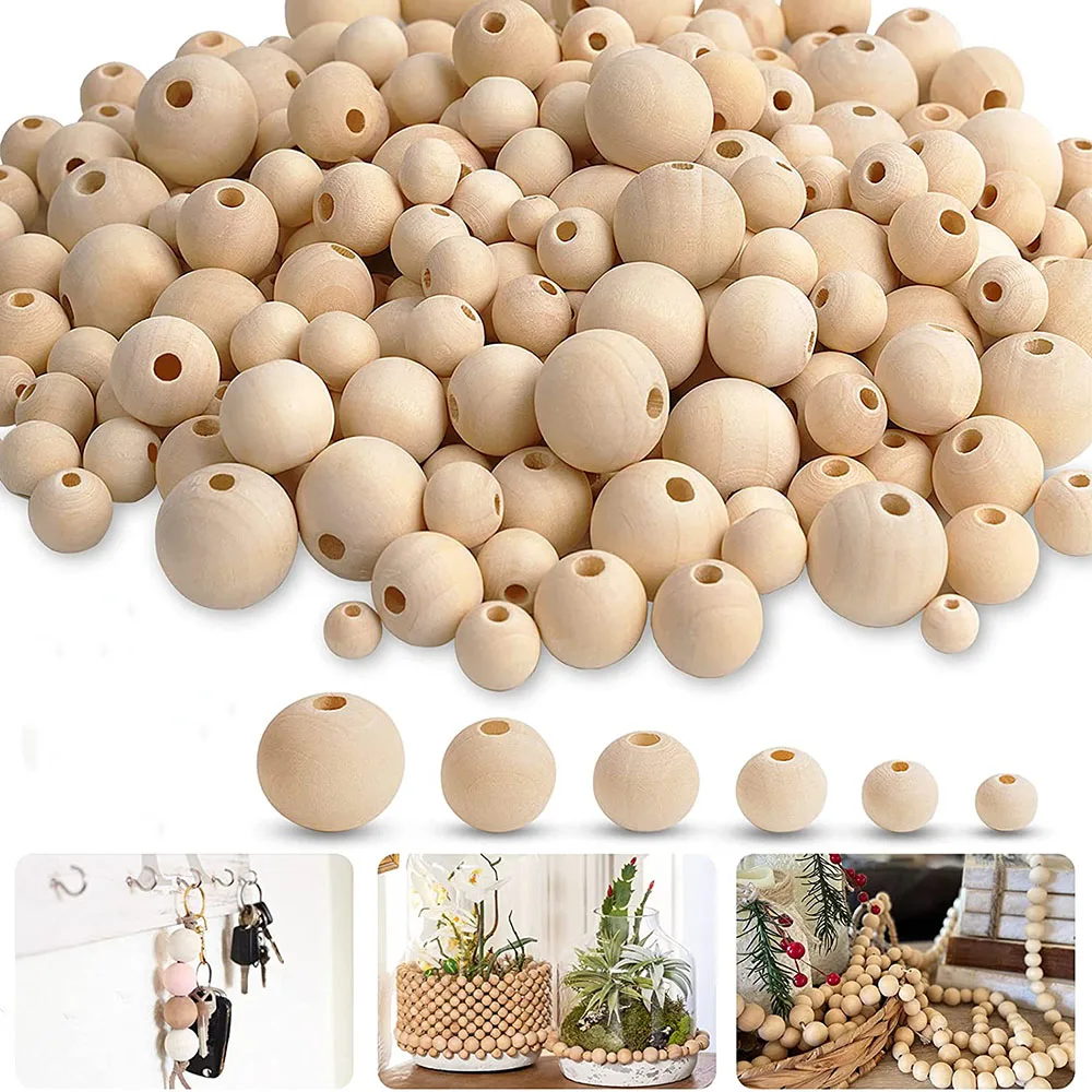 

6-30mm Natural Wood Beads Unfinished Round Wooden Loose Beads Wood Spacer Beads For DIY Craft Handmade Jewelry Making