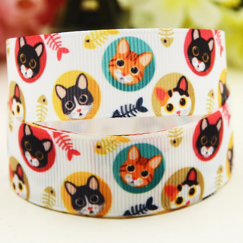 22mm 25mm 38mm 75mm Cat Cartoon printed Grosgrain Ribbon party decoration 10 Yards X-04969