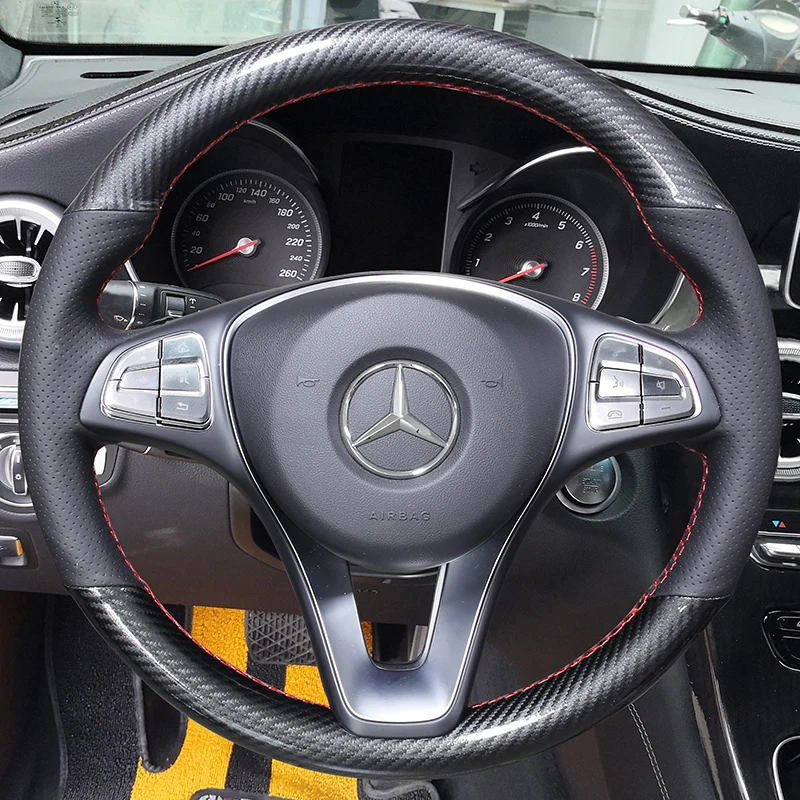 DIY hand sewn leather steering wheel cover For Benz c200l e300l glc260 c180l e200l gla cla car accessories steering wheel cover