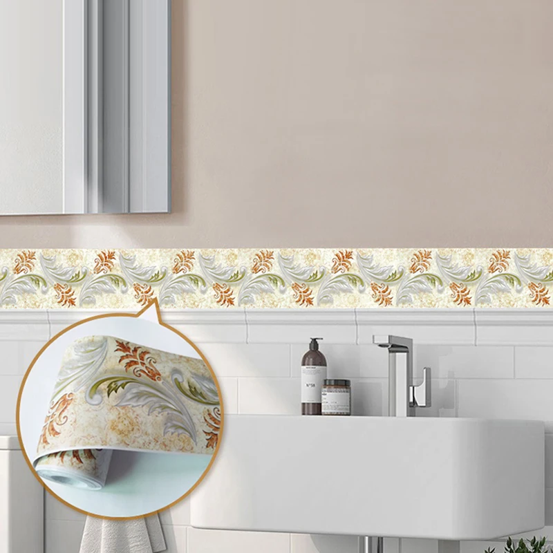 5M Perekat Papan Dasar Tahan Air Ruang Tamu Kamar Mandi Ukuran Pinggang Perbatasan Keramik Dapur Stiker Dinding Wallpaper Modern Perbatasan