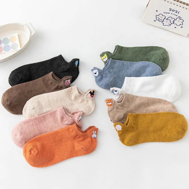 10 Pair Funny Socks Cute Things Set Korean Style Women Kawaii Animal Cat Pig Ankle Low Cut Socken Pack Free Shipping