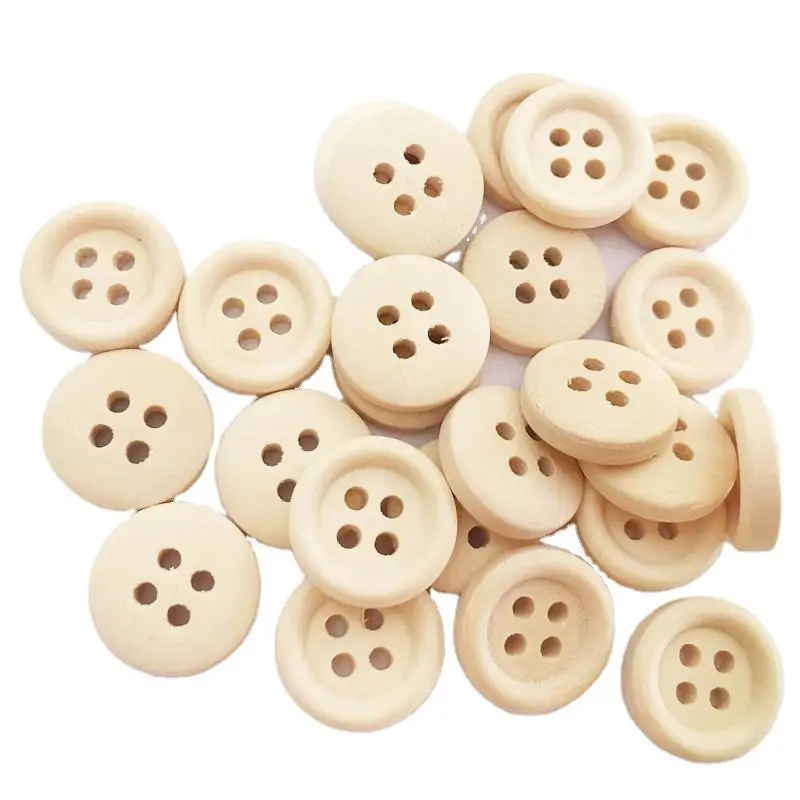 Wooden craft button clothes sewing 4 holes natural wood chip clothing handmade DIY buttons decorative