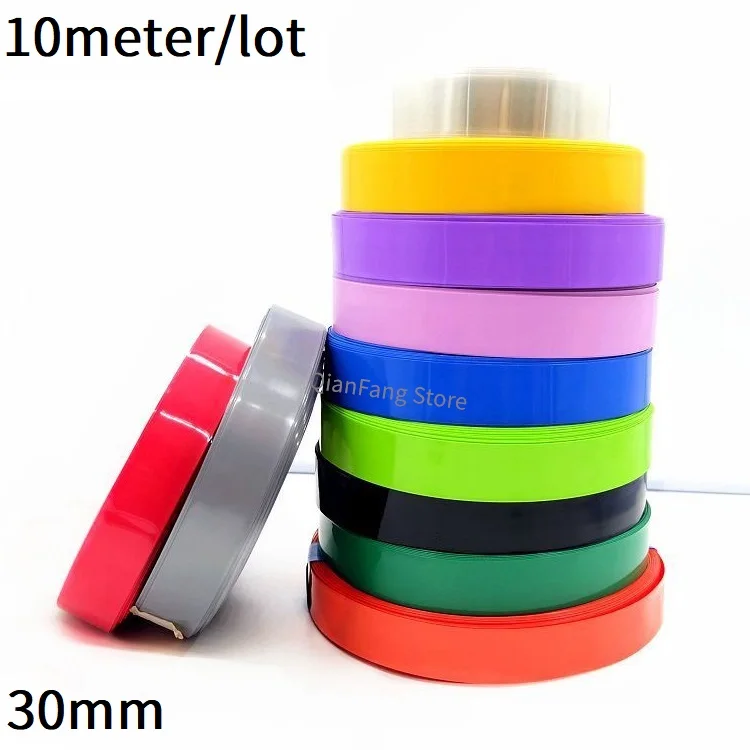 10M PVC Heat Shrink Tube 30mm Blue Multicolor Shrinkable Cable Sleeve Sheath Pack Cover for 18650 Lithium Battery Film Wrap