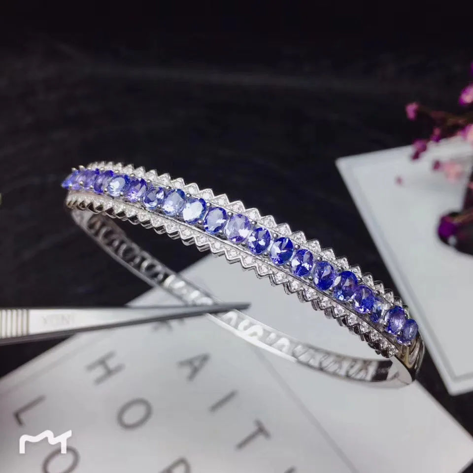 100% Real Natural Tanzanite Bangle 925 sterling silver Fine jewelry Bangle Fashion