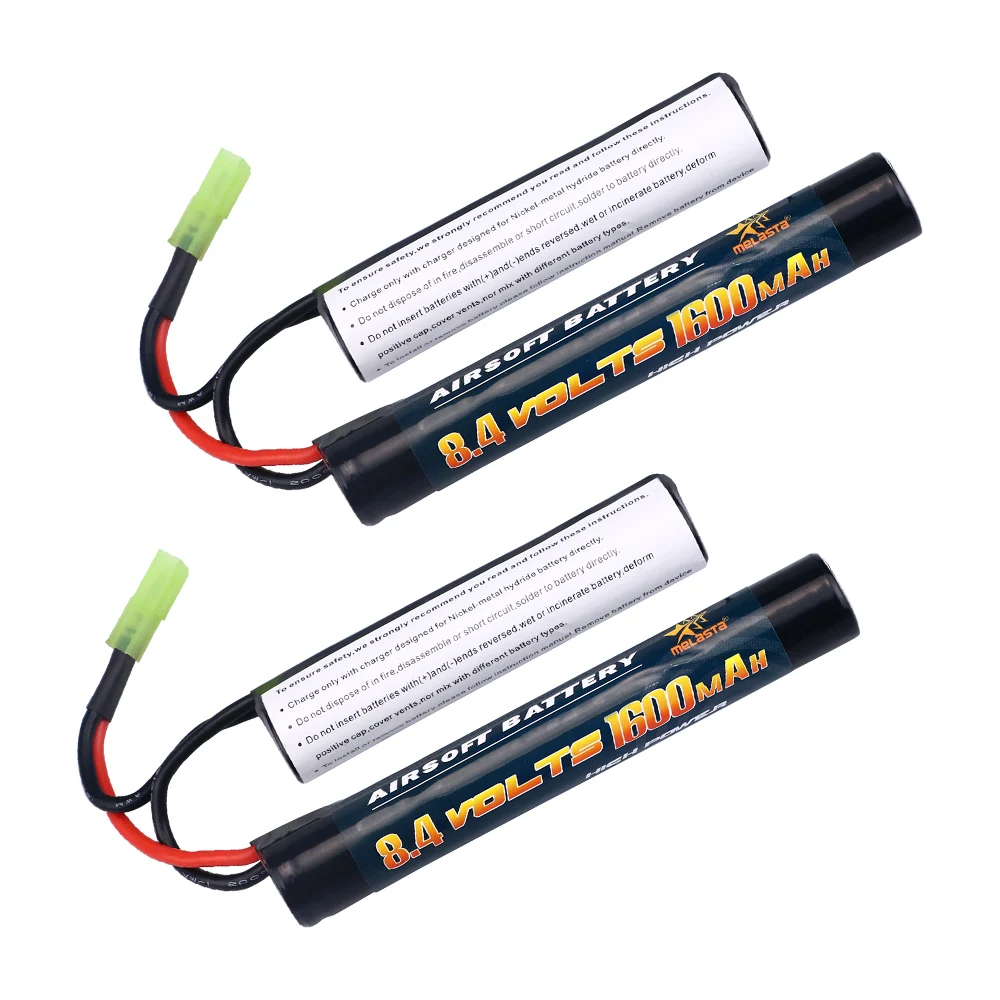 2-Pack 8.4V 1.6Ah Butterfly Nunchuck NIMH Battery Pack with Mini Tamiya Connector for Mini AK Series Airsoft Guns