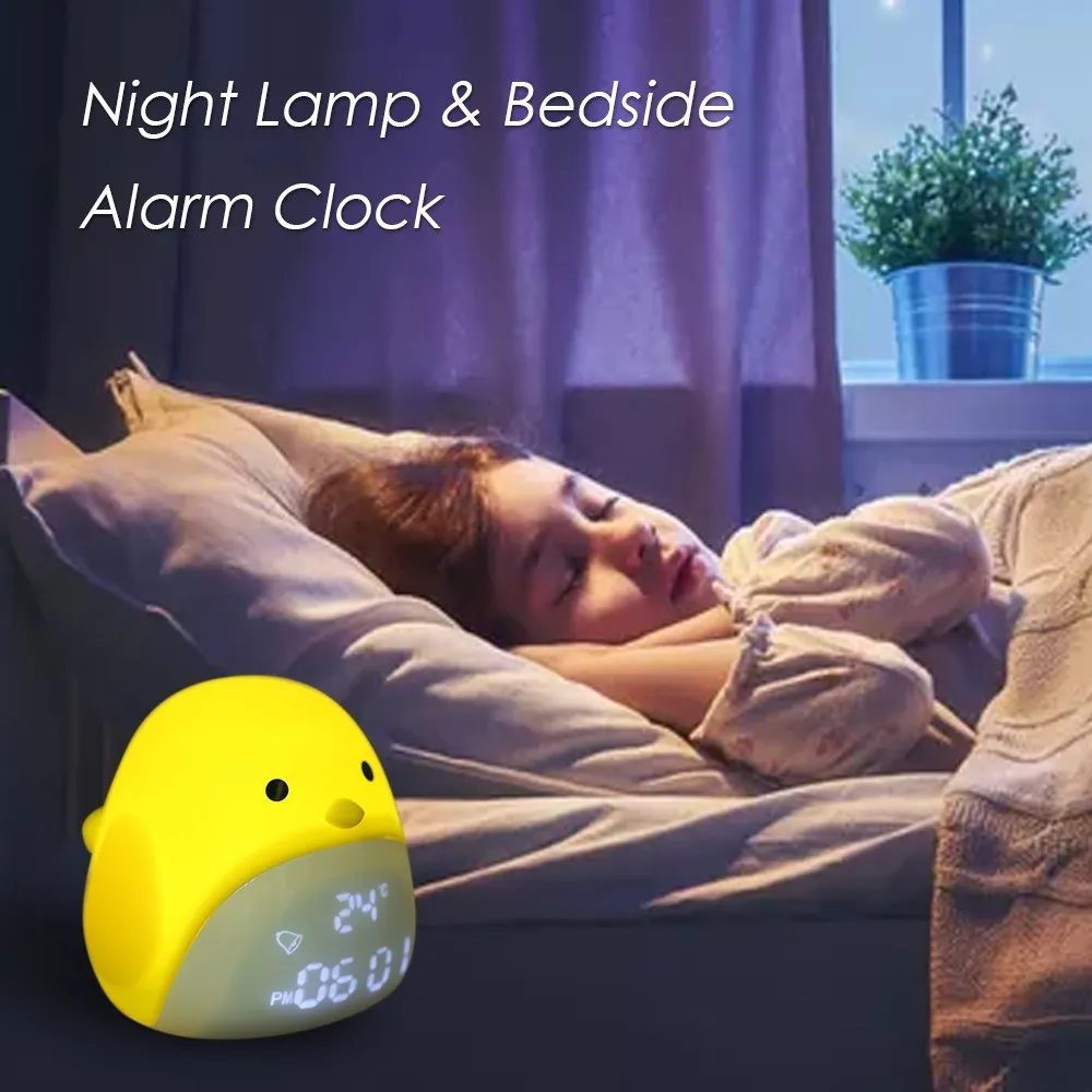 

Cute Chick Digital Alarm Clock USB Charging Night Light with Three Brightness Levels Touching Control Bedside Lamp drop shipping