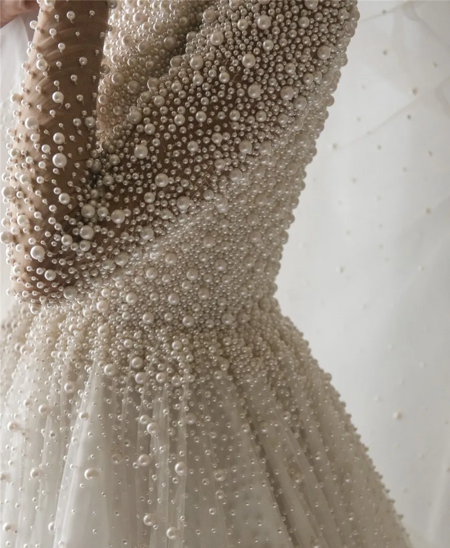 Robe De mariée luxueuse De dubaï, asymétrique épaule dénudée, manches longues, perles, arabe, Iovry