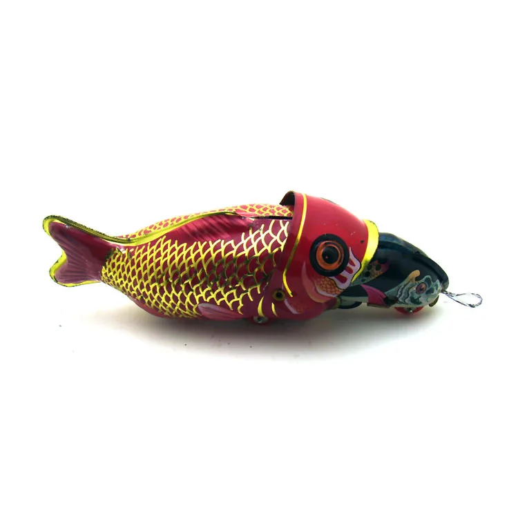 [Funny] Adult Collection Retro Wind up toy Metal Tin whale eating fish Big fish eat little fish Clockwork toy figure vintage toy