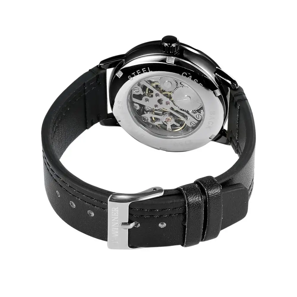 T-WINNER simple casual men\'s and women\'s watch white dial rose gold time scale black leather strap automatic mechanical watch