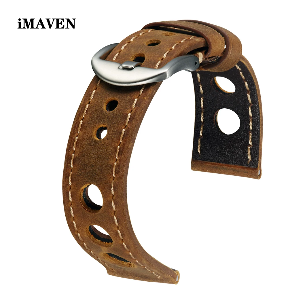 Watch Band Strap Soft Leather Watch Band Wristband With Buckle Cowhide Three holes Breathable Watch Belt 20mm 22mm Vintage Brown