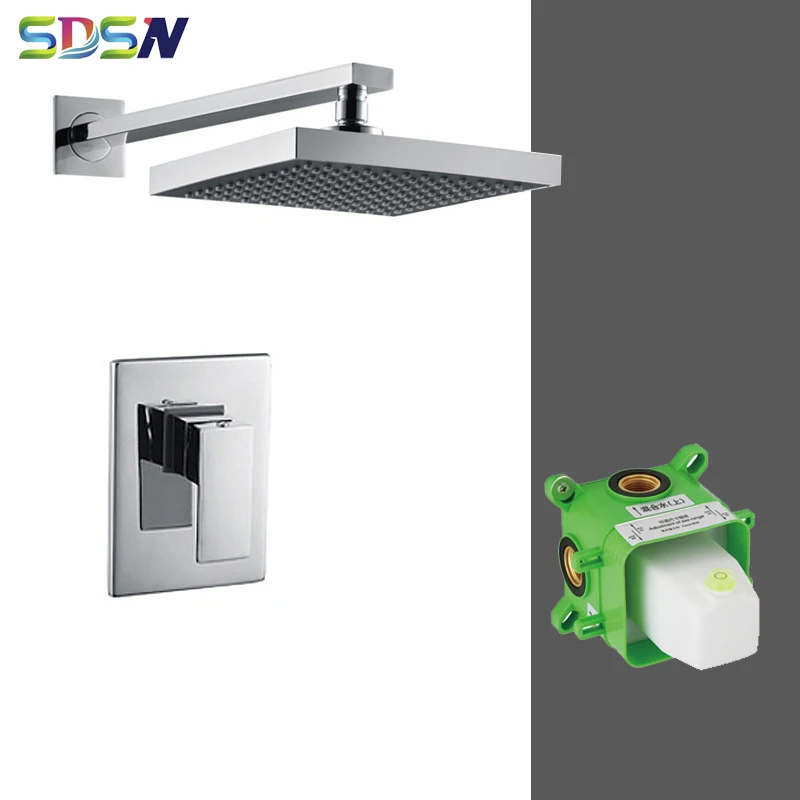 Bathroom Shower Set SDSN 8 Inch Rainfall Shower Head Quality ABS Hand Shower Bathtub Mixer Faucet Inwall Concealed Shower System