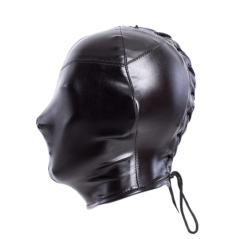 Fetish Bdsm Bondage Sensory Deprivation Erotic Accessories of Soft Adjustable Leather Hood Mask Sex Toys for Slave Role Play