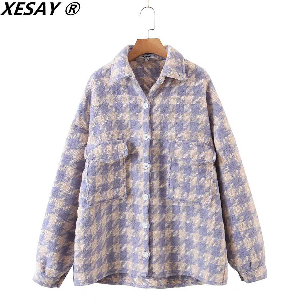 XEASY giacca da donna giacca da donna a quadri oversize giacca da donna 2021 autunno camicia calda tasche per cappotto giacche Cardigan Casual