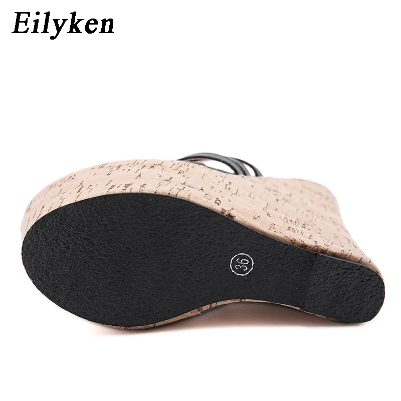 Eilyken Summer Outdoor Open Pinch Toe Platform Wedge Women Slippers Fashion Narrow Band High Heels Flip Flops Shoes