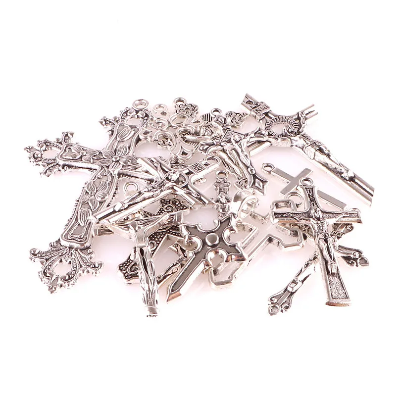 15PCS Mix Vintage Silver Color Crosses Alloy Pendant Charms For Jewelry Making Christ DIY Handmade Necklace Earring Accessories