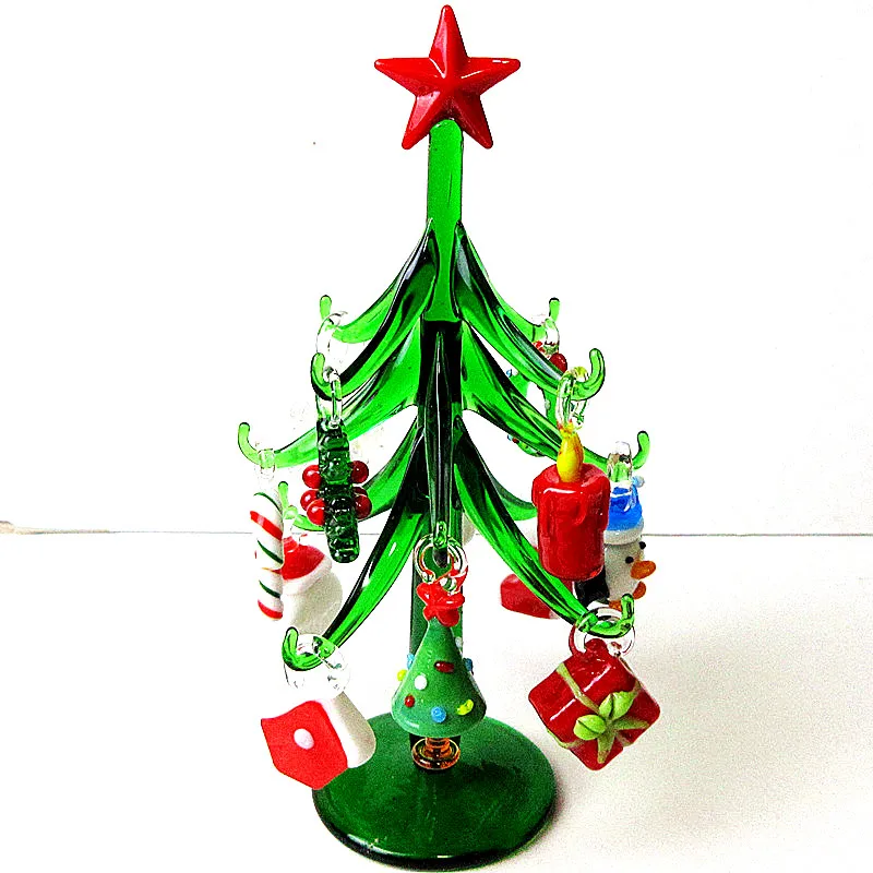 Murano Glass Plant Crafts Figurines Ornaments Home Decor Simulation Christmas Tree Small Sculpture With 12 Pendant Accessories