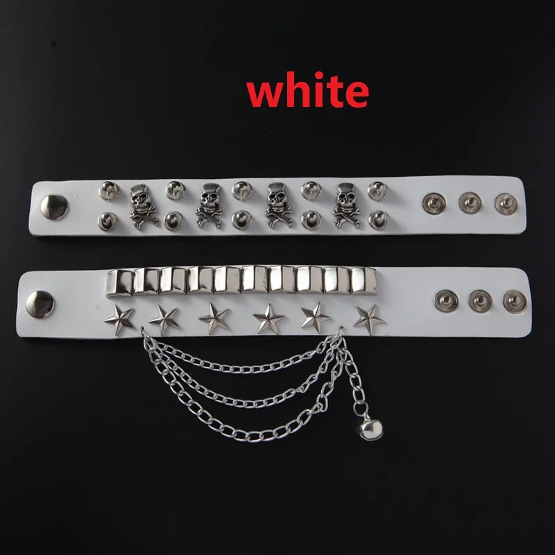 2021 Skull Rivet Hip-Hop Hip Rock bracciale multistrato in pelle metallo pentagramma bracciale a mano bracciale largo da uomo con catena