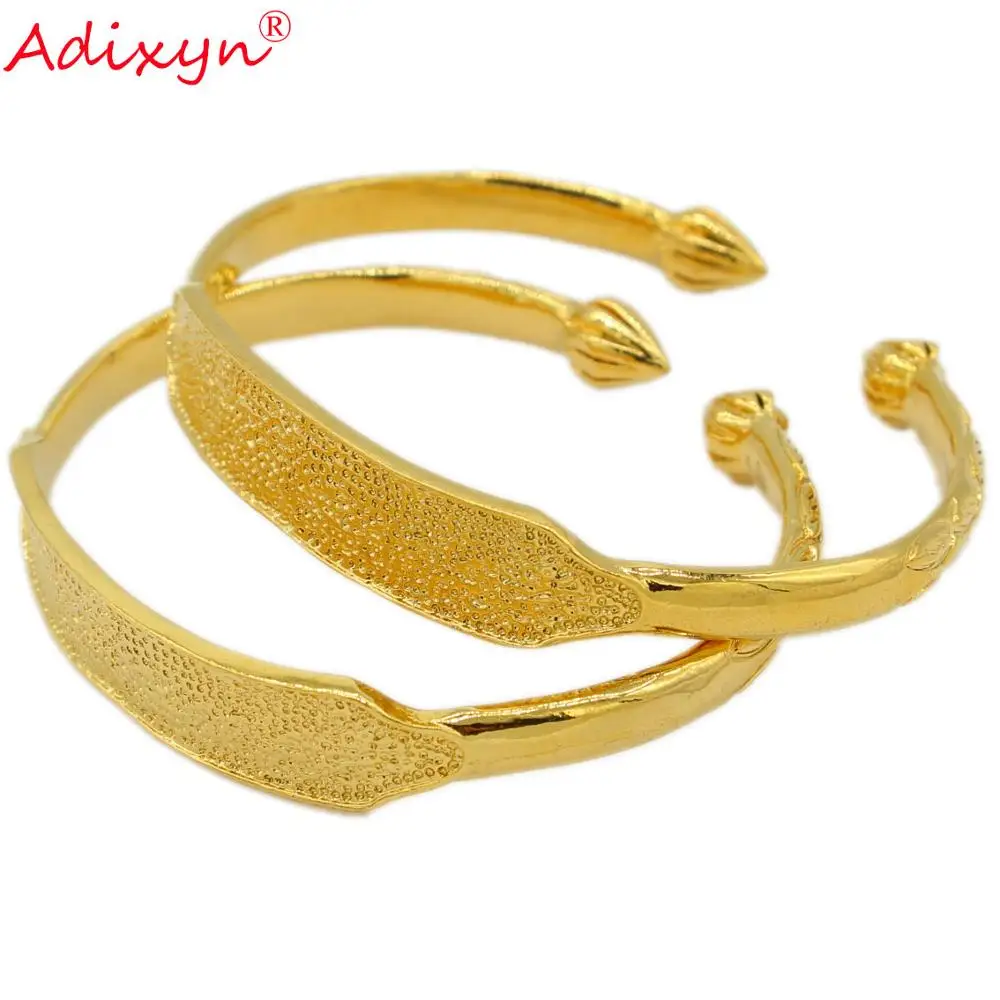 Adixyn 2pcs/lot Dubai Gold Bangle For Women Lover Wedding Jewelry Gold Color Bracelet Arab Ethiopian African Jewelry N071014