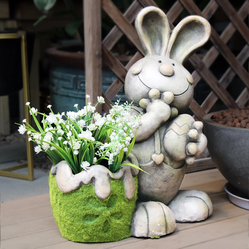 

Outdoor Gardening Cute Rabbit Ornaments Cement Succulent Green Plan Flowerpot Decoration Courtyard Garden Furnishing Crafts Art