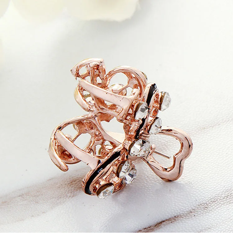 New Fashion Crab Claw Clip For Women Girls Golden Butterfly Heart Barrette Full Rhinestone Wedding Hair Accessories Jewelry Gift