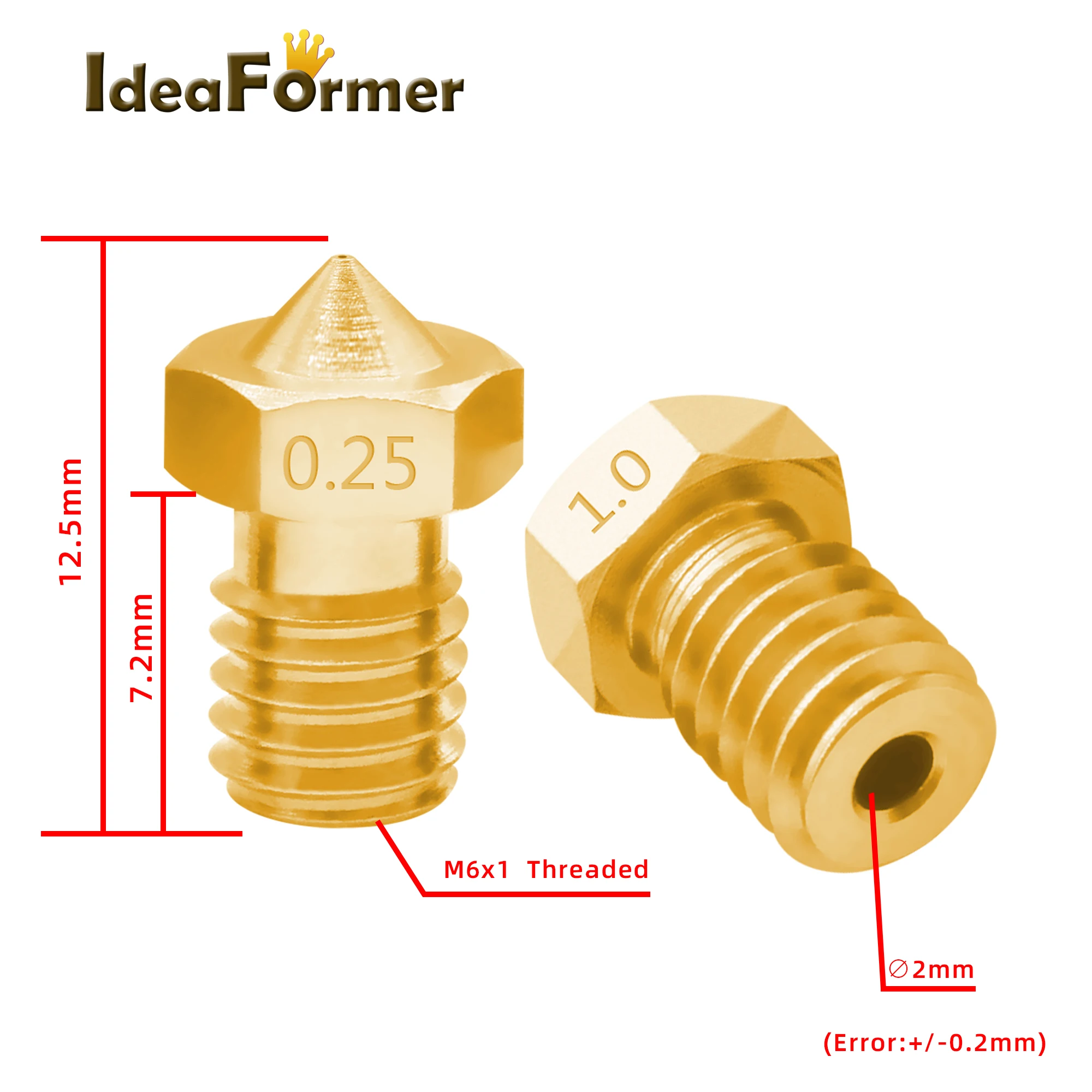 5/10 stücke E3D V6 Messing Düse 0,2/0,3/0,4/0,5/0,6/0,8/1,0 M6 Gewinde Kupfer Für 1,75 Filament V5 V6 Hotend 3D Drucker Zubehör – Detail 2
