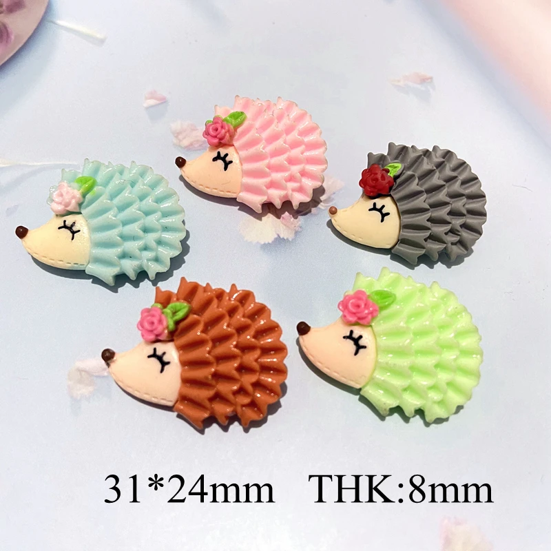 10Pcs 31*24mm Cartoon Flower Hedgehog Resin for Handmade Ear Studs Jewelry Making Accessories DIY Headdress Hair Clips Bow Decor