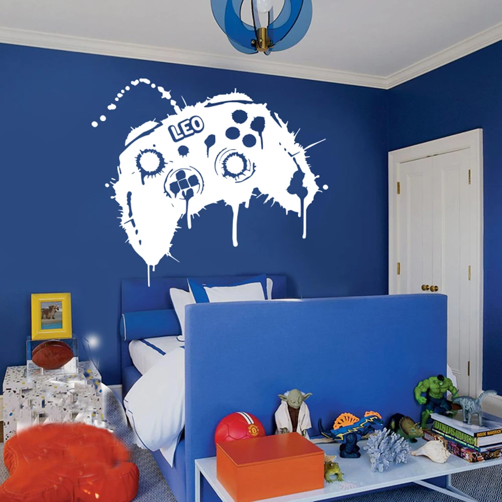 Custom Name Graffiti Gamer Controller Joystick Wall Decal Playroom Personalied Xbox Ps Gaming Zone Wall Sticker Bedroom Vinyl De