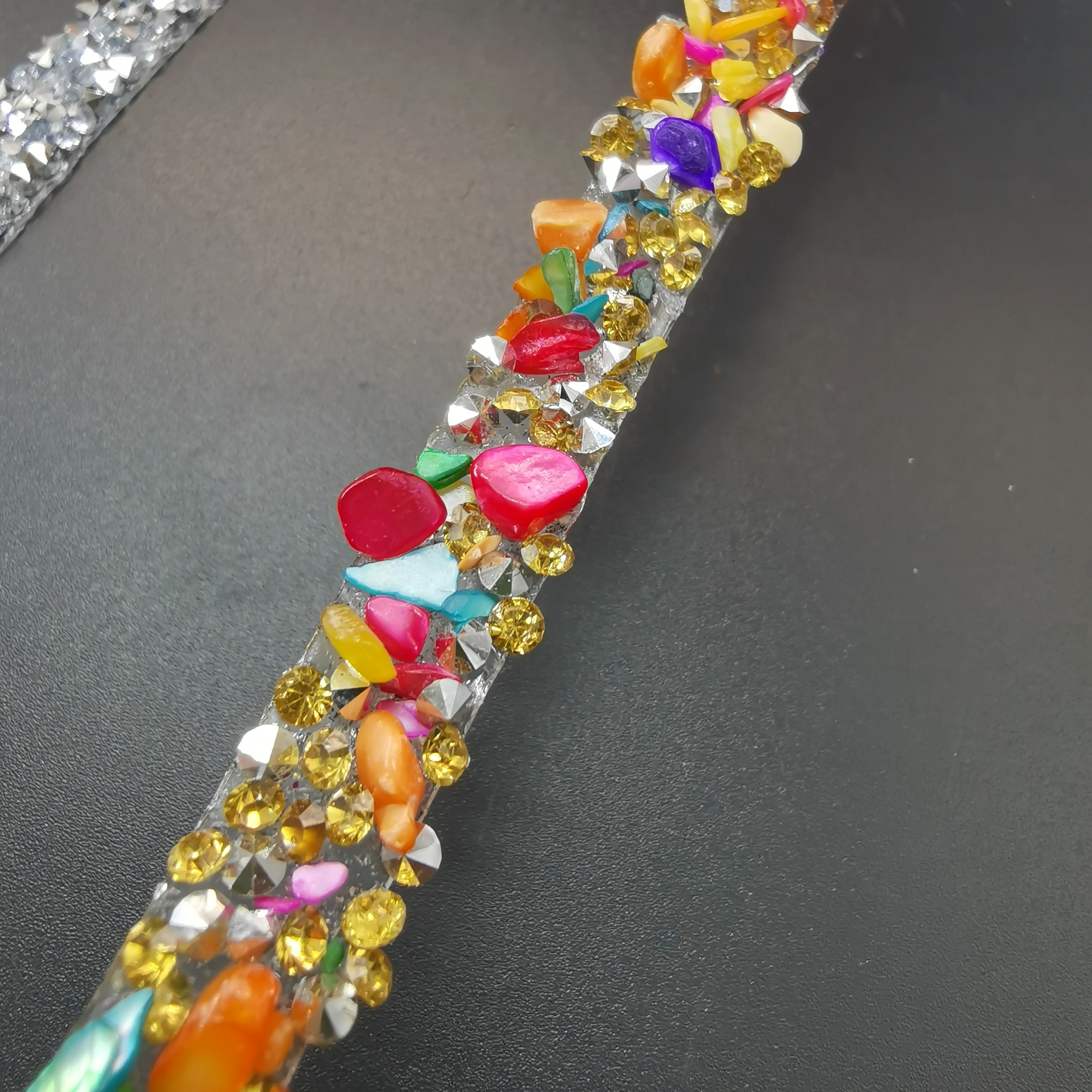 Sewing Trim Crystal Motif Strass Hot Fix Rhinestone Tape Applicator Ribbon With colorful  stone Iron On  Appliques For Dresses